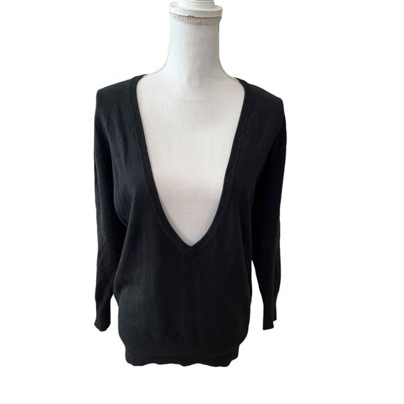 525 America Oversized Deep V Neck Sweater Black S - Picture 1 of 7
